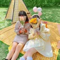 野餐墊 防潮墊 戶外地墊 便攜, 黃格【ins網紅款+可摺疊手提】,（1.5*1.1m）防污+不沾水