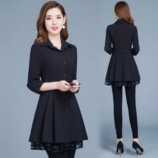 프리미엄 여성 봄가을 트렌치코트 캐주얼 허리조임 레이스 패치 7부소매 데일리 얇은 아우터 YCY