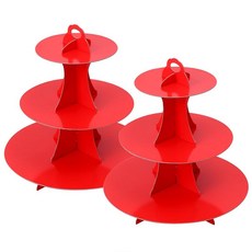 Soleebee 3단 원형 컵케이크 스탠드 판지 컵케이크 타워 생일 웨딩 파티 장식용 디저트 컵 케이크 스탠드 타워 컵케이크 티어 스탠드 2세트 (퍼플), 2, 레드