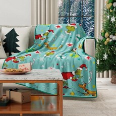 Dr. Seuss THE 더 Grinch 홀리데이 크리스마스 침구 슈퍼 플러시 아늑한 담요 101.6cm x 127cm40인치 x 50인치 보너스 그린치 모자 포함 공식 라