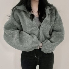 후암마켓 여성 루즈핏 양털 뽀글이 후리스 긴팔 집업 퍼 자켓