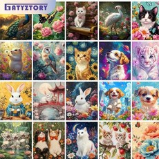 GATYZTORY 성인을 위한 숫자숫자 그림그리기숲동물 숫자자로색칠그리기 홈데코를 위한수제아크릴페인트, 1개, 9967854 30x20cm diy후레임