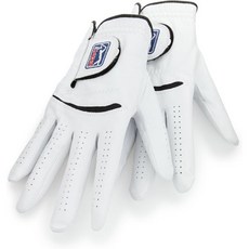 PGA TOUR 투어 남자 2팩 프리미엄 가죽 스트레치 메시 골프 장갑, 오른쪽, 밝은 흰색 - 2팩