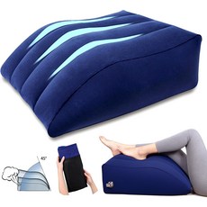휴대용 풍선 웨지 다리 베개 - 접이식 45도 강화 침대 사용 수면 여행 허리 지지 감소 순환 개선(회색)을 위한 조절 가능한 경사면, Blue