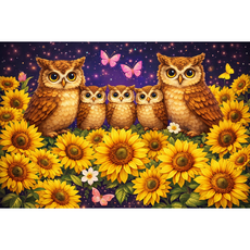 실십자수 해바라기 황금 부엉이 가족 골드 돈 부귀영화 세트 패키지 diy 풀구성, 1개, 40x50cm 면사 3가닥자수