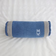 아르떼베딩 부엉이 풍수 자수 경추 목 메밀베개, 1개, 부엉이 원형 메밀베개(블루)