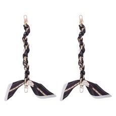 2개 폴리에스터 리본으로 짠 가방 연장 체인 (합금 랍스터 클로 잠금장치 포함) - 가방 교체용 액세서리 블랙 388mm, 검정색