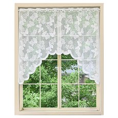 Jayla 화이트 레이스 시어 주방 밸런스 커튼 윈도우용 99.1cm(39인치) 길이 빈티지 꽃무늬 자수 작은 욕실 커튼 봉 포켓 농가 149.9 x 99.1cm(59 x