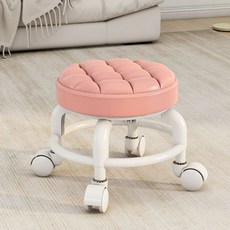 등받이이동의자 낮은의자 바퀴달린 작은바퀴 플라스틱 쿠션 원형 스툴 화이트, D. 걸리 핑크  두꺼운 플라스틱 프레임  범용 휠, D. 걸리 핑크 두꺼운 플라스틱 프레임 범용 휠