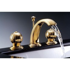 古典臉盆三件式龍頭 鉻鈦金藝術龍頭組 優雅洗手台面盆龍頭三件套 耐用防鏽 簡約現代風格, 鈦金