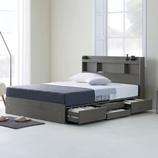 규수방 E0 친환경 고급형 통서랍 LED조명 4단 서랍형 수납 침대프레임 매트리스별매 방문설치, 통서랍803(월넛) 컴포트유로탑 그레이(매트포함)