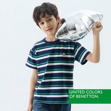 베네통 키즈 공용 반팔티셔츠 네이비 스트라이프 BNKTS5M18T 3108451