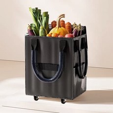 皓啃包 最新二代款 環保購物袋 拖輪購物車, 神秘黑(Ｍ)50*40*29, 1個