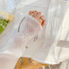 網紅珍珠網紗防曬袖套女款夏季開車手套防紫外線時尚寬鬆手袖, 白色WHSP305 D, 1個
