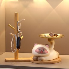 YF 샴고양이 현관 열쇠 악세사리 수납함 키 트레이 장식품 선반 집들이선물, 꼬리