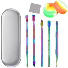 왁스 보석 제작용 몰딩용 실리콘 용기(색상 랜덤)가 포함된 6개 조각 무지개 스테인레스 리그 키트, 02 rainbow