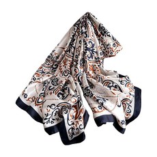 Aufeel 패션 스카프 100% 새틴 실크 롱 경량 자외선 차단 숄 랩 여성용 헤어 스카프 플라워 프린트 라지 141410, 빈티지 패션