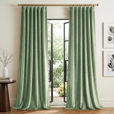 StangH Retro Green Blackout Curtains Thermal Insulated Room Darkening Drapes Back Tab Hook Belt fo