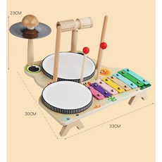 跨境新款木製早教初學者打擊音樂臺兒童敲琴架子鼓手拍鼓益智玩具, 1個, 如圖所示, 青蛙多功能架子鼓
