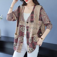 여성 니트 에스닉 브이넥 여자 빅사이즈 스웨터 가디건 잔꽃 여친