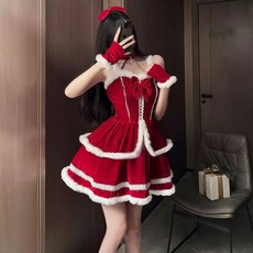 聖誕套裝 蓬蓬兔毛聖誕洋裝, 1個