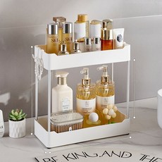 욕실 주방 다층 수납 선반 화장품 향신료 정리함 데스크탑 정리 플라스틱 재질 고하중 20kg, 11 세련된 14cm 폭 화이트 2단 (고급스러운 알루