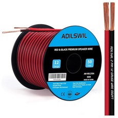ADILSWIL스피커와이어케이블 18게이지 100FT 18/2 AWG CCA 레드 블랙 와이어 2 도체 본딩 짚 저전압 DC 12V/24V 스테레오 오디오 경차 CL2 후크업, 12AWG 15.2m CCA