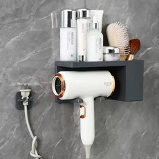嗨購 雙層吹風機支架 浴室置物架 免打孔 塑膠 壁掛式 衛生間收納盒, 1個, 灰色