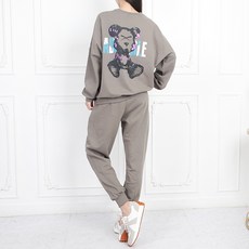 SOON2DLE 女裝春秋小熊印花衛衣男士慢跑訓練套裝