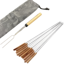 09FARM 우드 스테인리스 캠핑 BBQ 바베큐 꼬치 41cm 12개입, 1세트, 12PCS +꼬치포크 1PCS