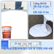 방수 페인트 누수 옥상 보수용 바닥 우레탄 수영장 바르는 코팅 지붕 벽 시공, 1개, 1L, 1kg 화이트 2회 1m2