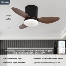 북유럽 스타일 초슬림 천장 선 모던 미니멀리스트 플러시 마운트 팬 램프 식당 침실 장식용, 4. Black wood grain 25