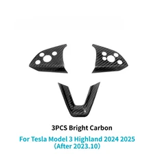 리얼 드라이 카본 파이버 스티어링 휠 트림 커버 패치 테슬라 호환 모델 3 하이랜드 & Y 주니퍼 2025용 자, 01 24 M3 Bright Carbon