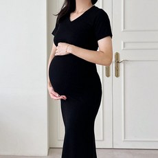 임부복 주수원피스 브이넥 셀프 만삭 사진 촬영 임산부 원피스 신축성좋은 임부복 반팔 슬림 여름원피스 태교여행 빅사이즈 만삭사진 주수사진 주수기록 만삭촬영