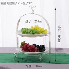 골드철제 2단 3단 디저트트레이 접시스탠드, D. 실버 2단 선반 X1  플레이트 X2