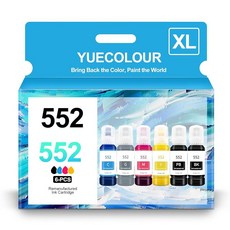YUECOLOUR 552 잉크 병 교체용 552 T552 리필 잉크 병 Ecotank ET-8550 ET-8500 프린터용 사용 블랙 포토 블랙 시안 마젠타 옐로우 그, YUECOLOUR 552 잉크 병 교체용 552 T55