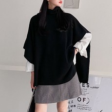 KnitNJean 女款寬鬆版型羊毛側開衩高領披肩Eve針織背心