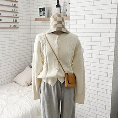 옷자락 여자 꽈배기니트 시보리 비스코스 검정색 FW 가디건