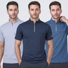 <스타일랑> (1+1+1) 남성 아이스 하프집업 반팔 티셔츠_가슴포켓 써머라이즈