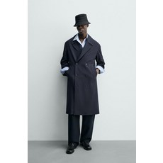 ZARA 루즈 더블 버튼 트렌치 코트 - 네이비 {QHJ}