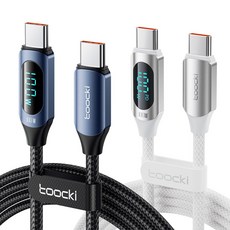 TOOCKI 알루미늄 합금으로 디스플레이 C-C 100w 고속 충전케이블, 2m, 불루1+화이트1, 2개