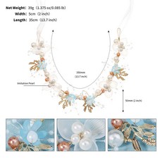 새로운 셀프웨딩 리본 결혼식용 꽃 머리띠 화환 브라이덜샤워 헤어밴드 사진 화관 해변 진주 신부, 하늘색