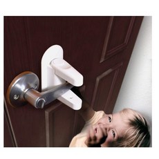 防出門兒童安全鎖Door Level Lock白色新款寶寶小孩防開門把手鎖具鎖扣門把安全扣(2只裝), 1個, 白色