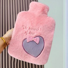 優選冬季必備註水式熱水袋安全保暖插手熱水袋註水可愛毛絨橡膠灌水暖水袋女學生防爆裝水暖手寶新款, 粉色（桃心雙插手1900ml）