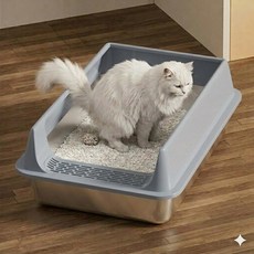 프리미엄급 초대형 고양이 위생 청결 스테인리스 화장실 다묘가정 60x40x30, 1개, 그레이