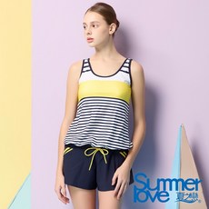 夏之戀SUMMERLOVE 大女連身褲二件式泳裝 S24702，條紋顯瘦，舒適透氣，二件式方便穿脫, 多色