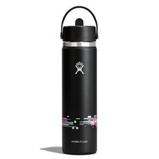 Hydro Flask 물병 - 단열 스테인리스 스틸 넓은 빨대 뚜껑 흘림 방지 709.8ml(24온스) 포레스트 그린 아크 누출 방지, 680.4g(24온스), 글리치 블랙