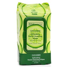 Global Beauty Care Cucumber 메이크업 리무버 물티슈 - 민감한 피부를 위한 부드러운 데일리 페이셜 클렌징 수분 공급 및 진정 방수 제거 여행 친화적 120, 상쾌함, 60개입(1개)
