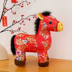 紅色花卉小馬擺件 絨毛小馬裝飾品 吉祥小馬擺飾 新年裝飾, 富貴馬