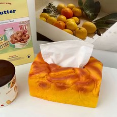 可頌牛角包紙巾收納盒 搪膠家用茶几輕奢擺件, 吐司紙巾盒【盒裝】